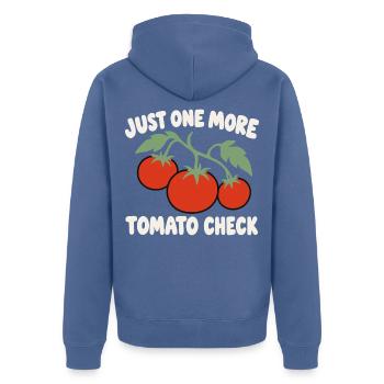 Lustiger Tomatengärtner – Nur noch ein Tomatencheck - Unisex Premium Bio Zip Hoodie - Taubenblau - Hinten - Nico (187cm)