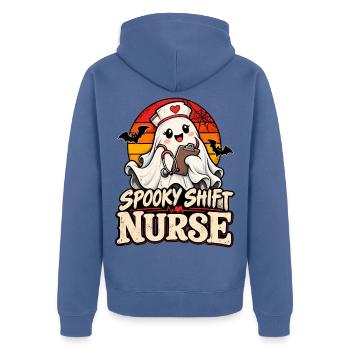 Spukschicht Nurse Halloween - Unisex Premium Bio Zip Hoodie - Taubenblau - Hinten - Nico (187cm)