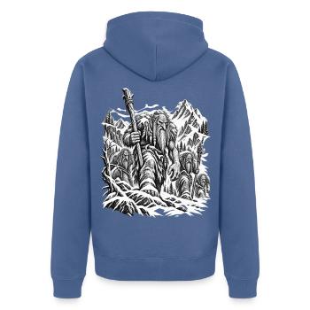 Bergtrolle – Unheimlicher Marsch - Unisex Premium Bio Zip Hoodie - Taubenblau - Hinten - Nico (187cm)