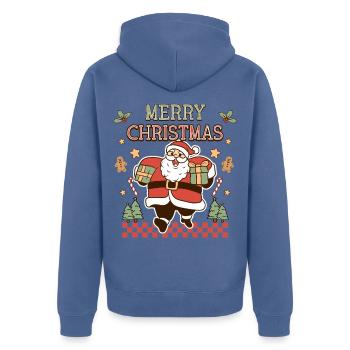 Merry Christmas Weihnachtsmann Retro Geschenk - Unisex Premium Bio Zip Hoodie - Taubenblau - Hinten - Nico (187cm)