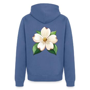 Hartriegelblume - Unisex Premium Bio Zip Hoodie - Taubenblau - Hinten - Nico (187cm)