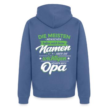 Opa Enkel Sprüche die wichtigsten nennen mich Opa - Unisex Premium Bio Zip Hoodie - Taubenblau - Hinten - Nico (187cm)
