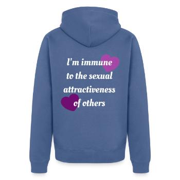 Asexuelle Immunität - Unisex Premium Bio Zip Hoodie - Taubenblau - Hinten - Nico (187cm)
