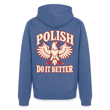 Polnischer Adler und Nationalstolz - Unisex Premium Bio Zip Hoodie - Taubenblau - Hinten - Nico (187cm)