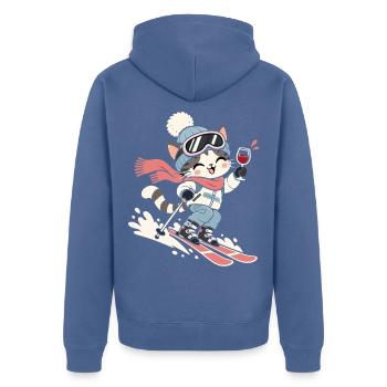 Ski Snowboard Wein Après Ski Winterparty - Unisex Premium Bio Zip Hoodie - Taubenblau - Hinten - Nico (187cm)