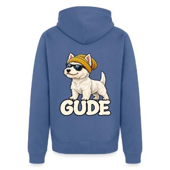 Cooler Westi Gude - Unisex Premium Bio Zip Hoodie - Taubenblau - Hinten - Nico (187cm)