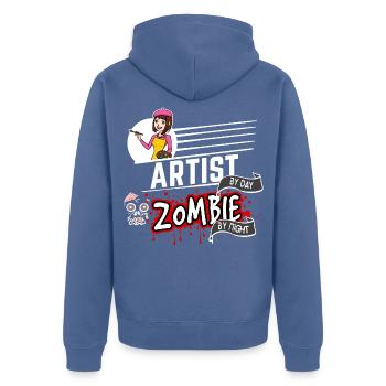 Artist by day Zombie by night - Künstlerin - Unisex Premium Bio Zip Hoodie - Taubenblau - Hinten - Nico (187cm)
