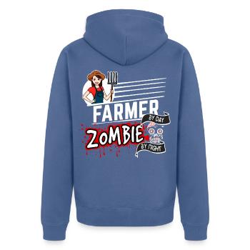 Farmer by day Zombie by night - Bäuerin - Unisex Premium Bio Zip Hoodie - Taubenblau - Hinten - Nico (187cm)