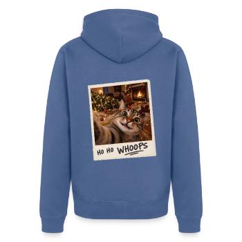 Ho Ho Whoops Katze Selfie Weihnachten - Unisex Premium Bio Zip Hoodie - Taubenblau - Hinten - Nico (187cm)