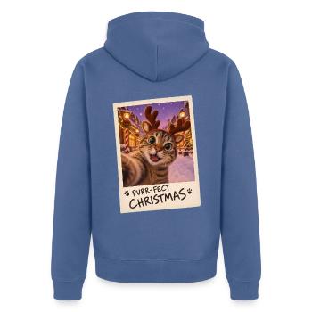 Purr-fect Christmas Katze Selfie - Unisex Premium Bio Zip Hoodie - Taubenblau - Hinten - Nico (187cm)