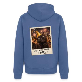 New Year Same Me Schwarze Katze Silvester - Unisex Premium Bio Zip Hoodie - Taubenblau - Hinten - Nico (187cm)