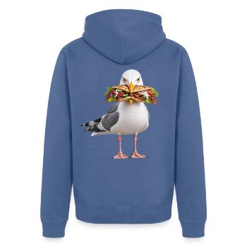 Silbermoewe-mit-Doener Möwe - Unisex Premium Bio Zip Hoodie - Taubenblau - Hinten - Nico (187cm)