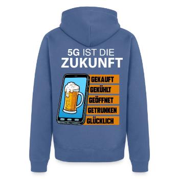 5G Zukunft Bierstatus - Unisex Premium Bio Zip Hoodie - Taubenblau - Hinten - Nico (187cm)