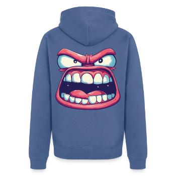 Rosa Gesicht mit seltsamem Blick und wütendem offenem Mund - Unisex Premium Bio Zip Hoodie - Taubenblau - Hinten - Nico (187cm)