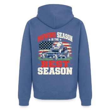 Mowing Season Zero Turn Rasenmäher USA Flagge - Unisex Premium Bio Zip Hoodie - Taubenblau - Hinten - Nico (187cm)