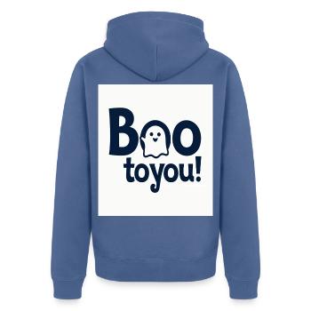 Buh an dich Ghost Design - Unisex Premium Bio Zip Hoodie - Taubenblau - Hinten - Nico (187cm)