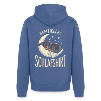 Dackel Offiziell Müde Schlafender Hund Auf Kissen - Unisex Premium Bio Zip Hoodie - Taubenblau - Hinten - Nico (187cm)