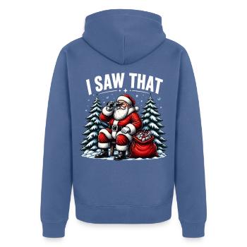 Ich habe diesen Weihnachtsmann "Frohe Weihnachten" lustig gesehen - Unisex Premium Bio Zip Hoodie - Taubenblau - Hinten - Nico (187cm)