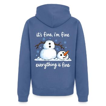 Schneemann: Lustig: Winter, Schnee, frohe Weihnachten - Unisex Premium Bio Zip Hoodie - Taubenblau - Hinten - Nico (187cm)
