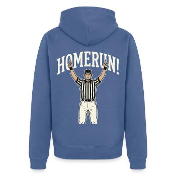 Homerun – Lustiger Baseball-Football-Mashup-Humor - Unisex Premium Bio Zip Hoodie - Taubenblau - Hinten - Nico (187cm)