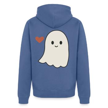 Halloween Geist Damen - Unisex Premium Bio Zip Hoodie - Taubenblau - Hinten - Nico (187cm)