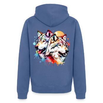 Grauwolf Geschenk - Unisex Premium Bio Zip Hoodie - Taubenblau - Hinten - Nico (187cm)