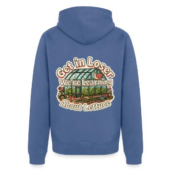 Steig ein, Verlierer, wir lernen etwas über Lettuce Lover - Unisex Premium Bio Zip Hoodie - Taubenblau - Hinten - Nico (187cm)