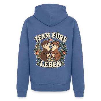 Team fürs Leben – Otter Hochzeit Paar - Unisex Premium Bio Zip Hoodie - Taubenblau - Hinten - Nico (187cm)