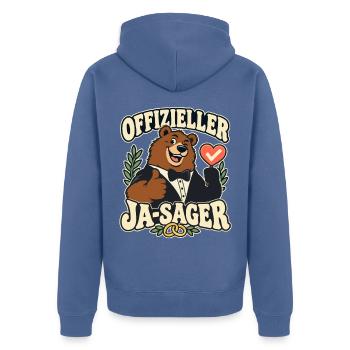 Offizieller Ja-Sager – Bär Bräutigam Hochzeit - Unisex Premium Bio Zip Hoodie - Taubenblau - Hinten - Nico (187cm)