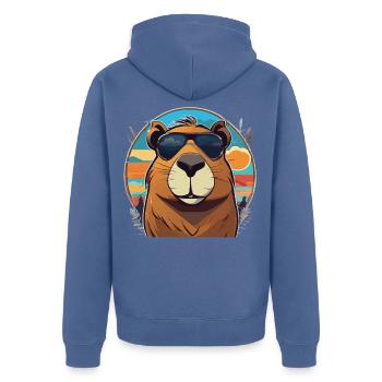 Kapybara mit Brille - Unisex Premium Bio Zip Hoodie - Taubenblau - Hinten - Nico (187cm)