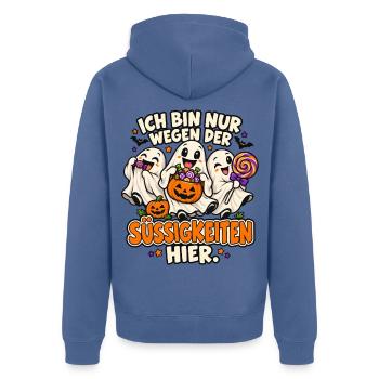 Süßigkeiten Geister Halloween - Unisex Premium Bio Zip Hoodie - Taubenblau - Hinten - Nico (187cm)