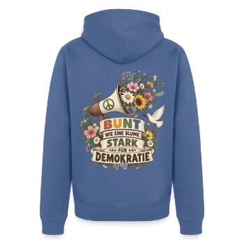 Bunt wie eine Blume für Demokratie - Unisex Premium Bio Zip Hoodie - Taubenblau - Hinten - Nico (187cm)