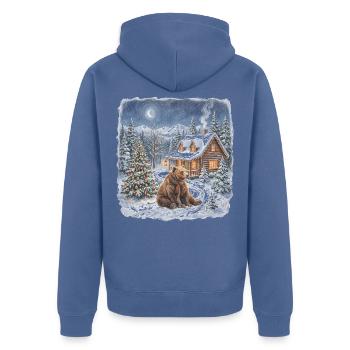 Winterwald Bär am Kamin - Unisex Premium Bio Zip Hoodie - Taubenblau - Hinten - Nico (187cm)