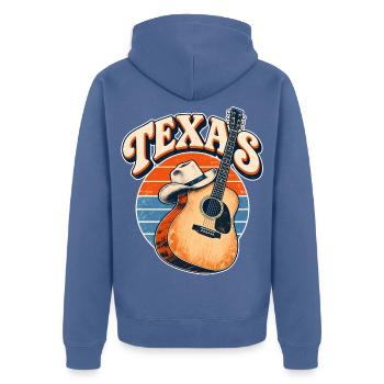 Texas Retro Gitarre & Cowboy Hut - Unisex Premium Bio Zip Hoodie - Taubenblau - Hinten - Nico (187cm)