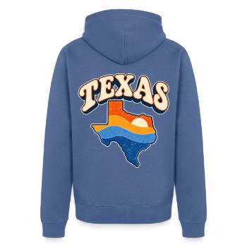 Texas Retro Sonnenuntergang - Unisex Premium Bio Zip Hoodie - Taubenblau - Hinten - Nico (187cm)