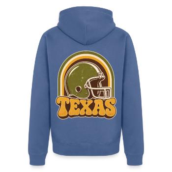 Texas Retro Football Helm - Unisex Premium Bio Zip Hoodie - Taubenblau - Hinten - Nico (187cm)