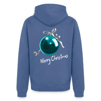 Christbaumkugel Blau - Merry Christmas - Unisex Premium Bio Zip Hoodie - Taubenblau - Hinten - Nico (187cm)