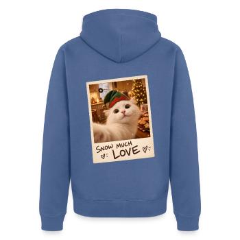 Snow Much Love Weiße Katze Selfie - Unisex Premium Bio Zip Hoodie - Taubenblau - Hinten - Nico (187cm)