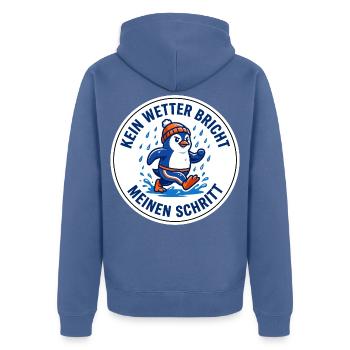 Allwetter-Laufshirt Regen Pinguin - Unisex Premium Bio Zip Hoodie - Taubenblau - Hinten - Nico (187cm)