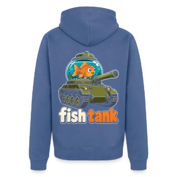Fisch im Panzer Cartoon - Unisex Premium Bio Zip Hoodie - Taubenblau - Hinten - Nico (187cm)