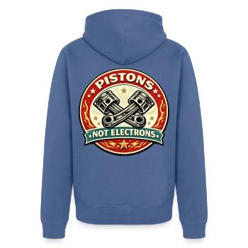 Kolben, keine Elektronen, die rasen - Unisex Premium Bio Zip Hoodie - Taubenblau - Hinten - Nico (187cm)