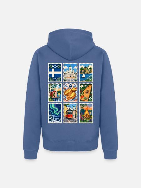 Finnland Briefmarken - Unisex Premium Bio Zip Hoodie - Taubenblau