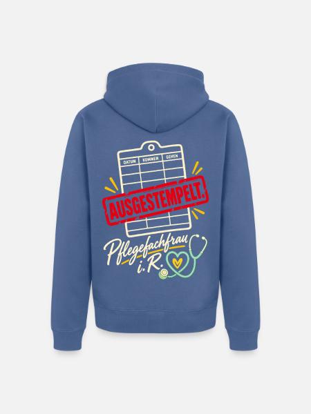 Ausgestempelt Pflegefachfrau Rente - Unisex Premium Bio Zip Hoodie - Taubenblau
