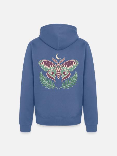 Mondnacht-Motte im Wald - Unisex Premium Bio Zip Hoodie - Taubenblau
