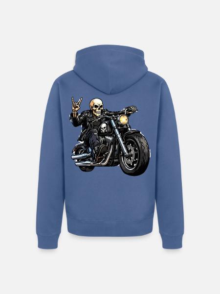 Totenkopf Biker auf Motorrad - Unisex Premium Bio Zip Hoodie - Taubenblau