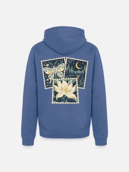 Moonlit Forest Lotus Stempel-Set - Unisex Premium Bio Zip Hoodie - Taubenblau