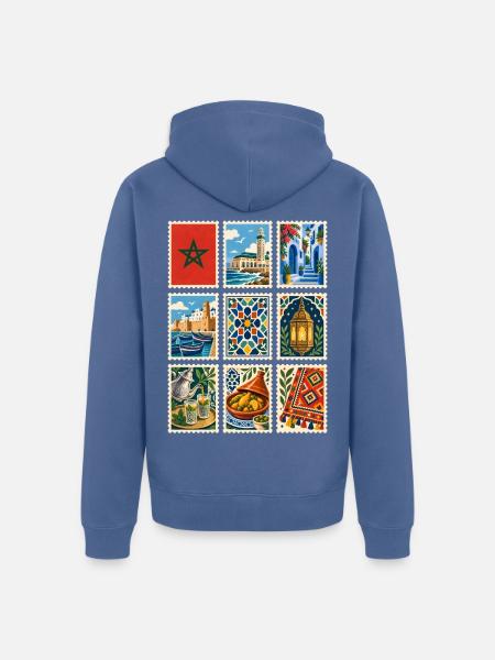 Marokko Briefmarken - Unisex Premium Bio Zip Hoodie - Taubenblau