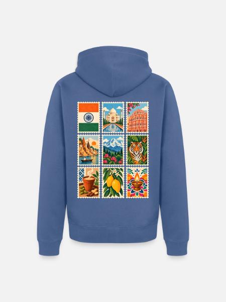 Indien Briefmarken - Unisex Premium Bio Zip Hoodie - Taubenblau