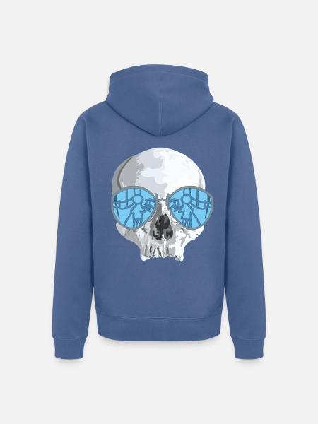 Schädel-Sonnenbrille mit Spiegelgrafik - Unisex Premium Bio Zip Hoodie - Taubenblau