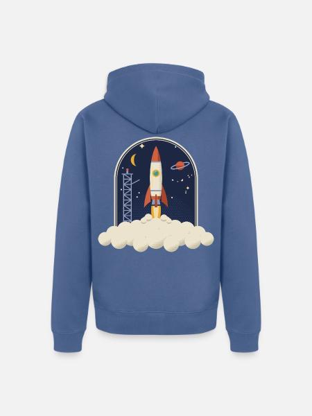 Retro Rakete beim Start, Nachthimmel-Badge - Unisex Premium Bio Zip Hoodie - Taubenblau